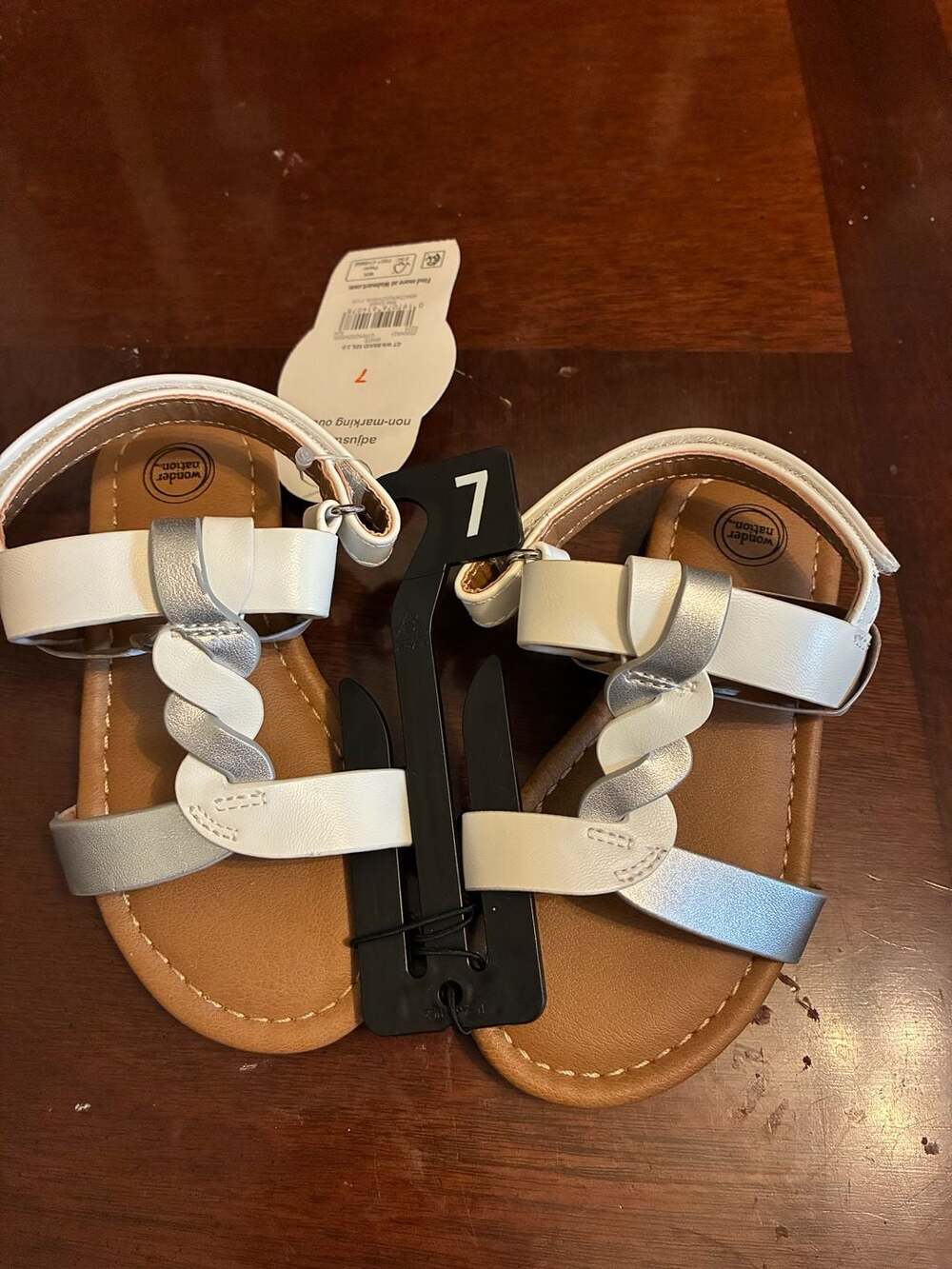 Wonder Nation Braid Sdl 2.0 Size 7 White Silver Sandals